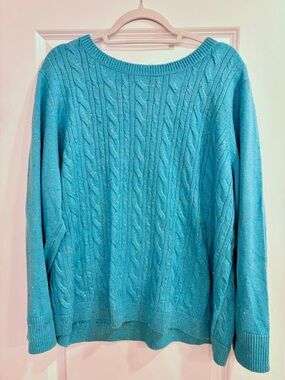 Talbots Speckled Turquoise Cable-Knit Scoop-Neck Sweater- NWT - 3Xp